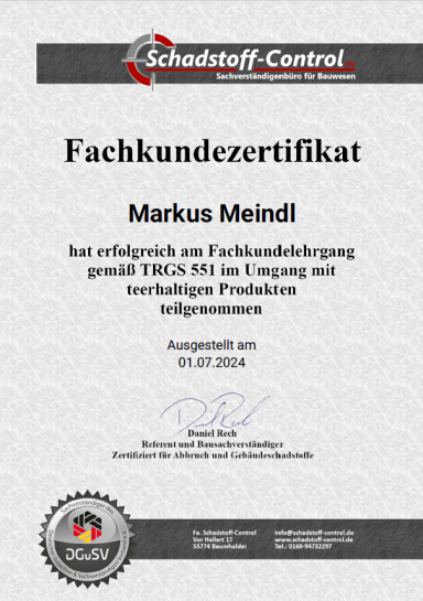 Zertifikat TRGS 551
